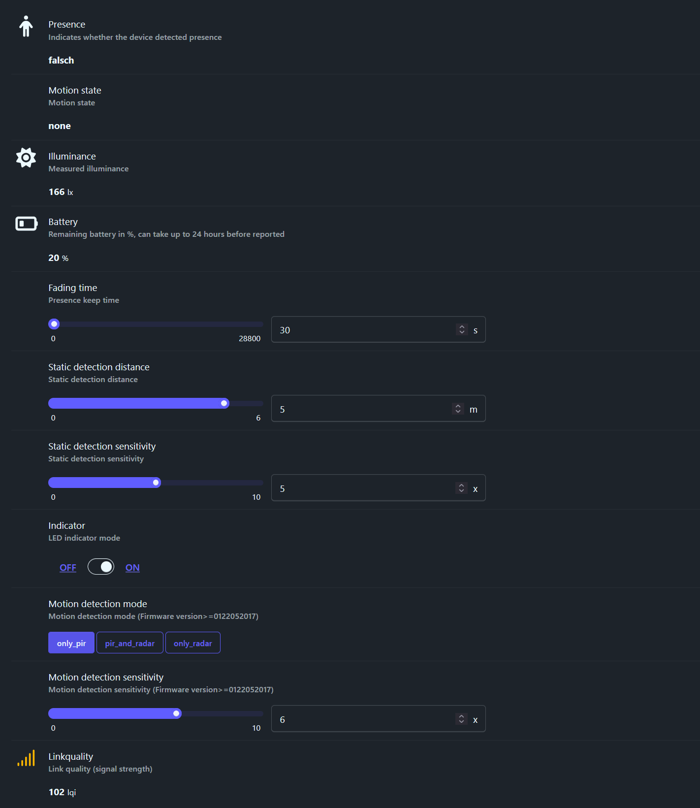 Assistant Expose Einstellungen zu Tuya ZG-204ZM