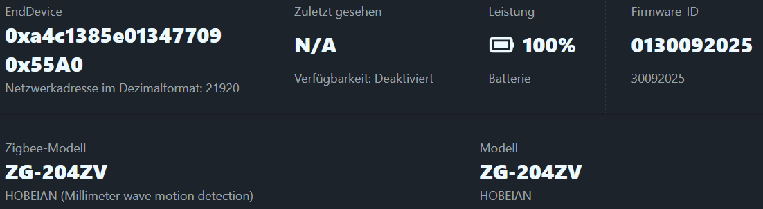 Home Assistant Info zu HOBEIAN ZG-204ZV