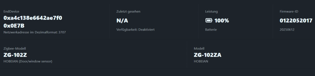 HOBEIAN Tür und Fenstersensor ZG-102ZA Home Assistant